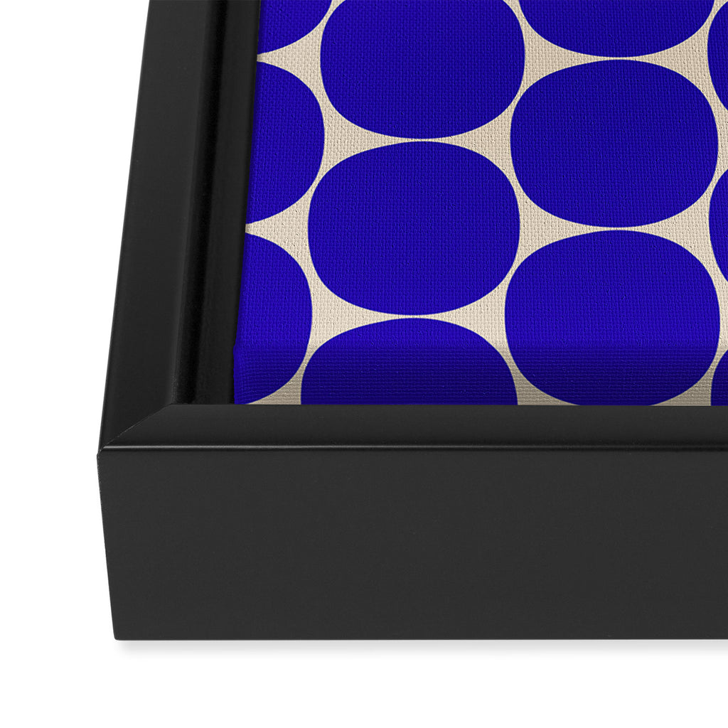 Mid Mod Dots Retro Contemporary Pattern in Cobalt Blue and Beige Framed Canvas Print Gallery Image 3