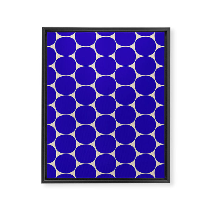 Mid Mod Dots Retro Contemporary Pattern in Cobalt Blue and Beige Framed Canvas Print Gallery Image 1
