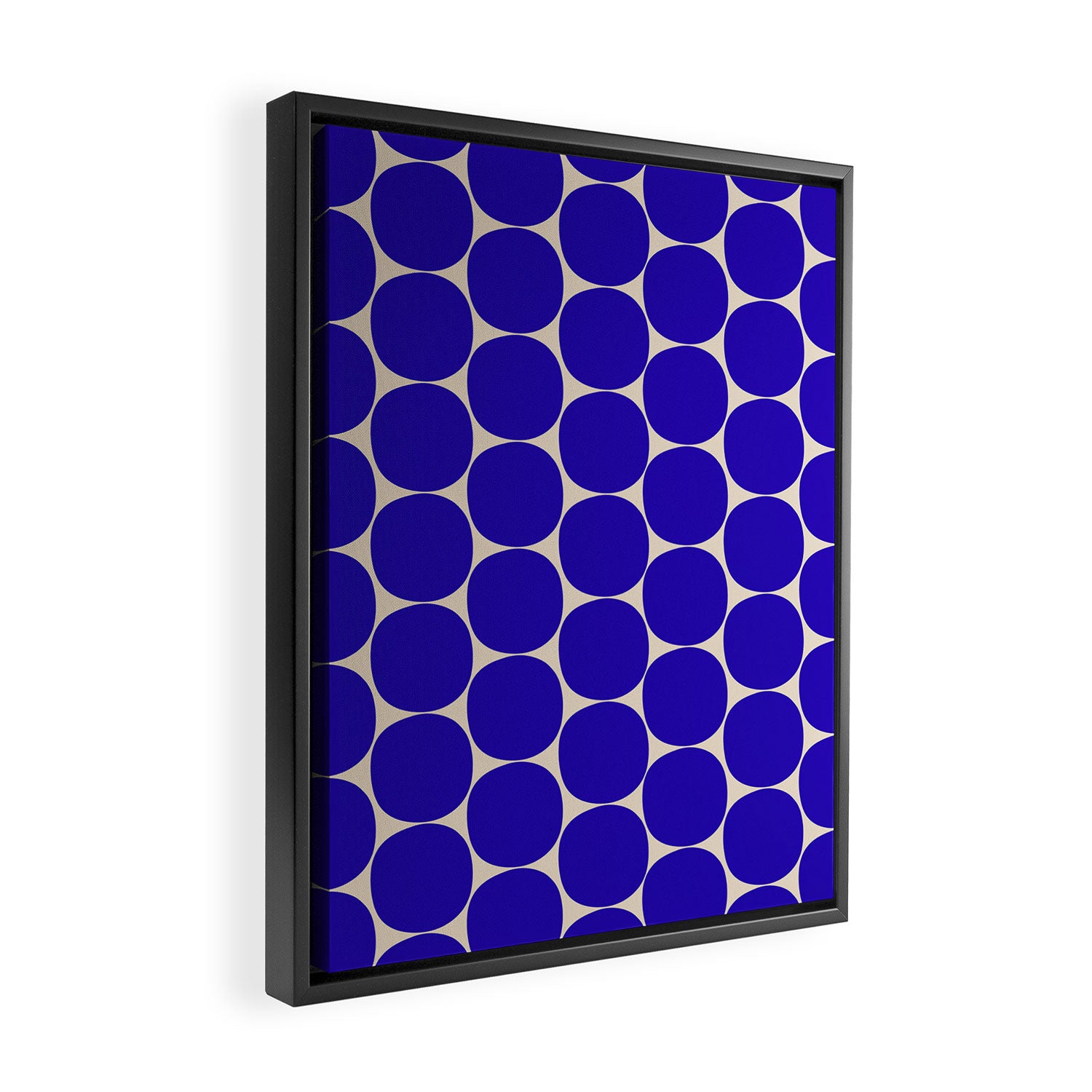 Mid Mod Dots Retro Contemporary Pattern in Cobalt Blue and Beige Framed Canvas Print Gallery Image 2