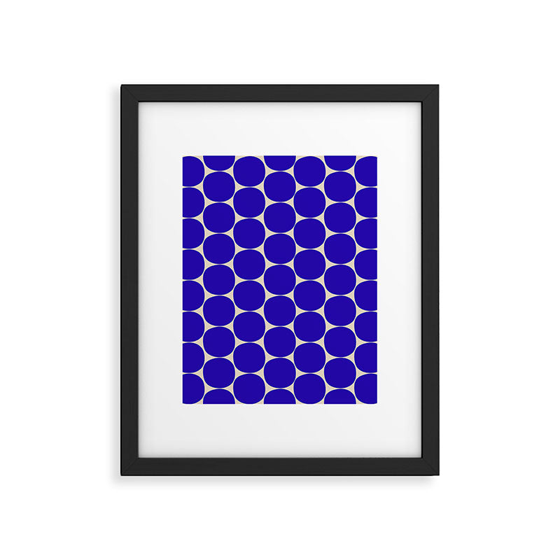Mid Mod Dots Retro Contemporary Pattern in Cobalt Blue and Beige Framed Art Print Gallery Image 6