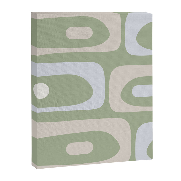 Mid Mod Piquet Pattern in Beige, Sage, and Light Silver Gray Canvas Print Gallery Image 1