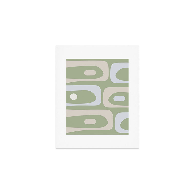 Mid Mod Piquet Pattern in Beige, Sage, and Light Silver Gray Art Print Gallery Image 1
