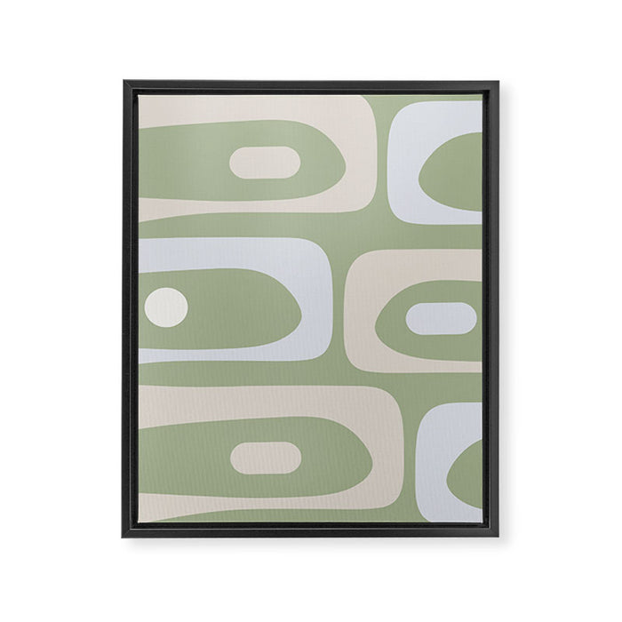 Mid Mod Piquet Pattern in Beige, Sage, and Light Silver Gray Framed Canvas Print Gallery Image 1
