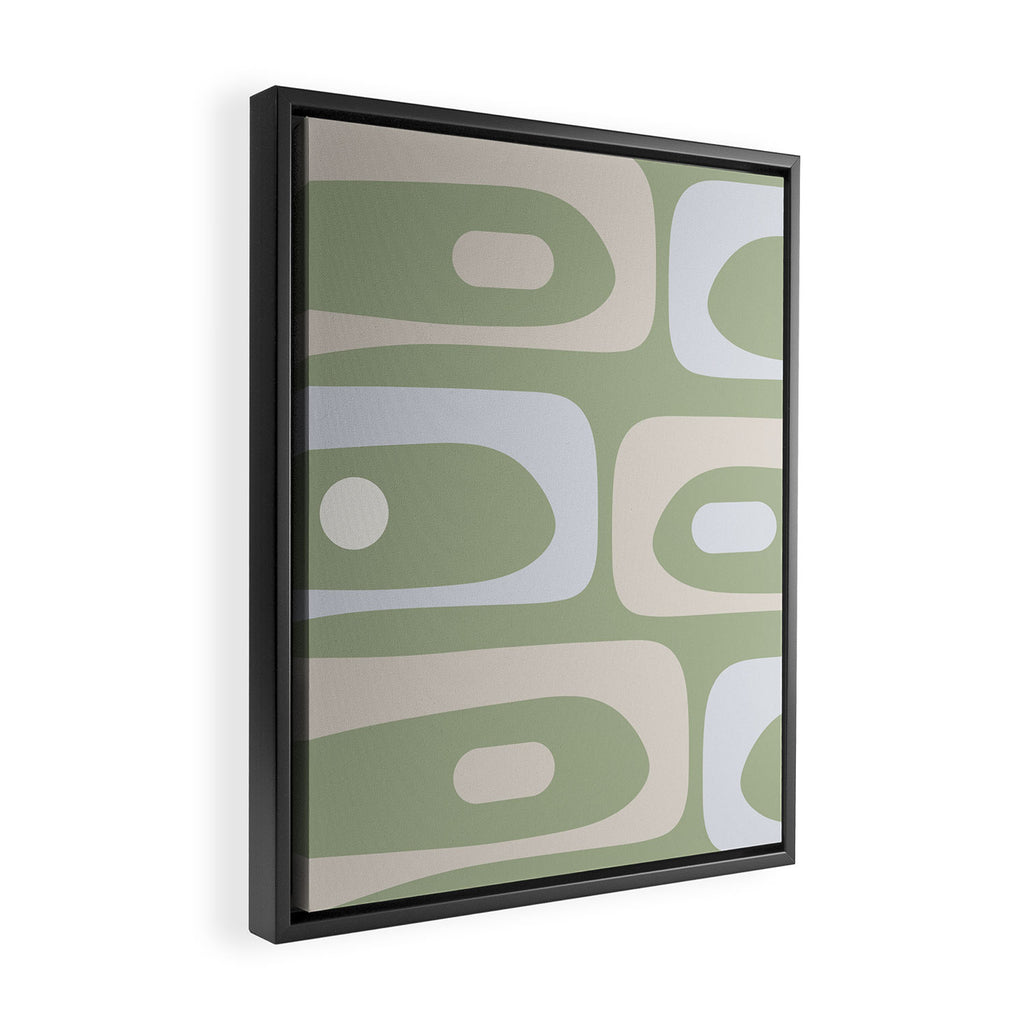 Mid Mod Piquet Pattern in Beige, Sage, and Light Silver Gray Framed Canvas Print Gallery Image 2
