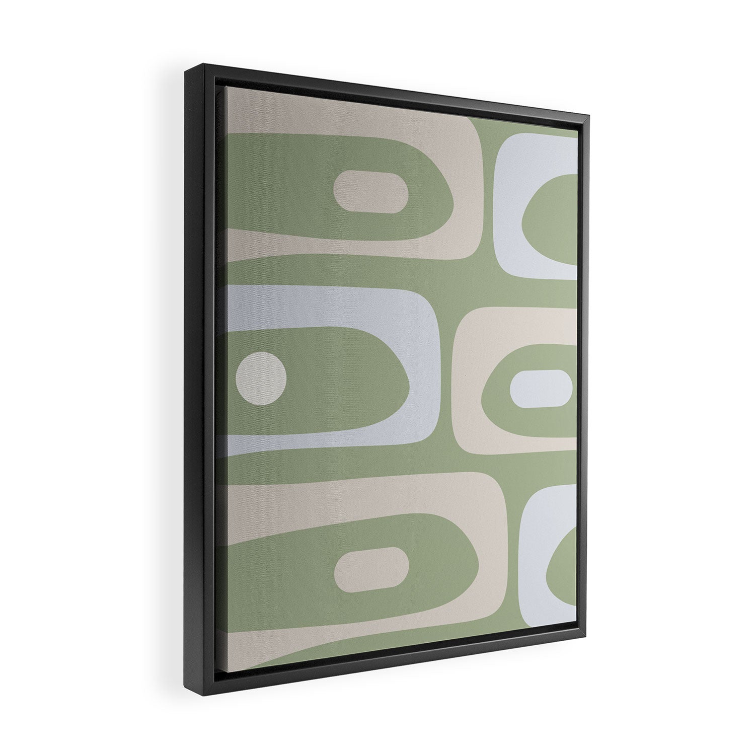 Mid Mod Piquet Pattern in Beige, Sage, and Light Silver Gray Framed Canvas Print Gallery Image 2