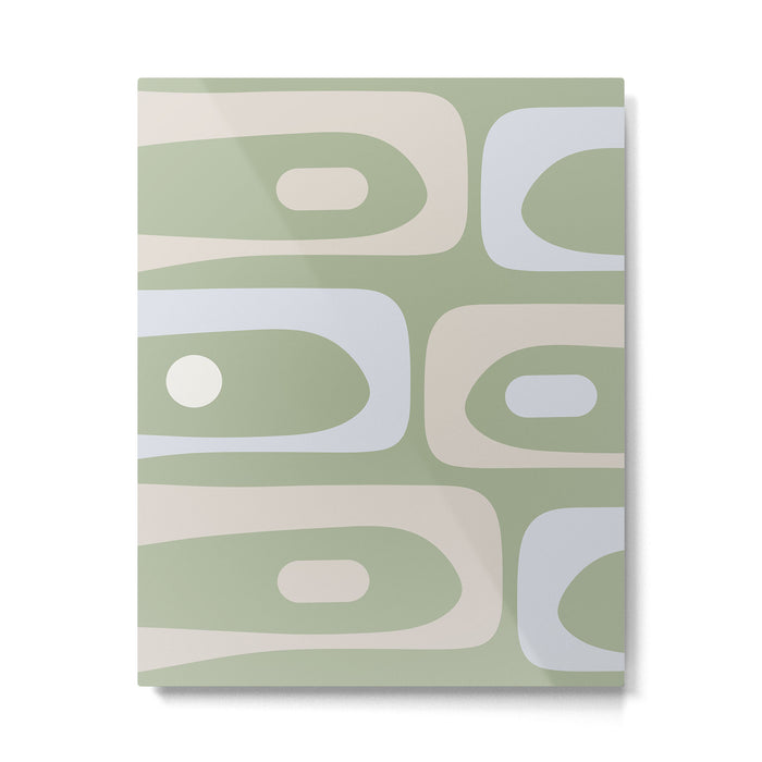 Mid Mod Piquet Pattern in Beige, Sage, and Light Silver Gray Metal Print Gallery Image 1