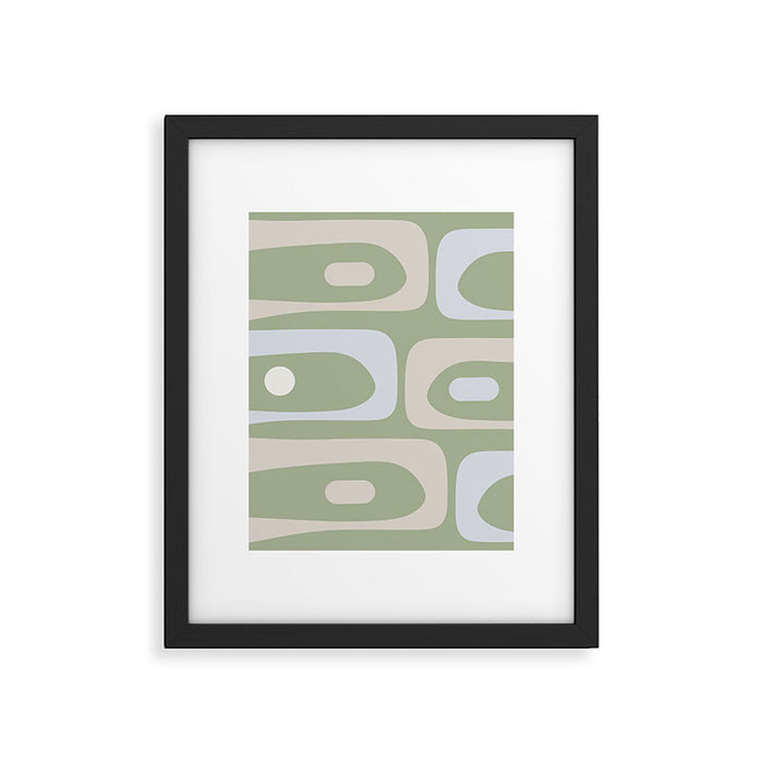 Mid Mod Piquet Pattern in Beige, Sage, and Light Silver Gray Framed Art Print Gallery Image 1
