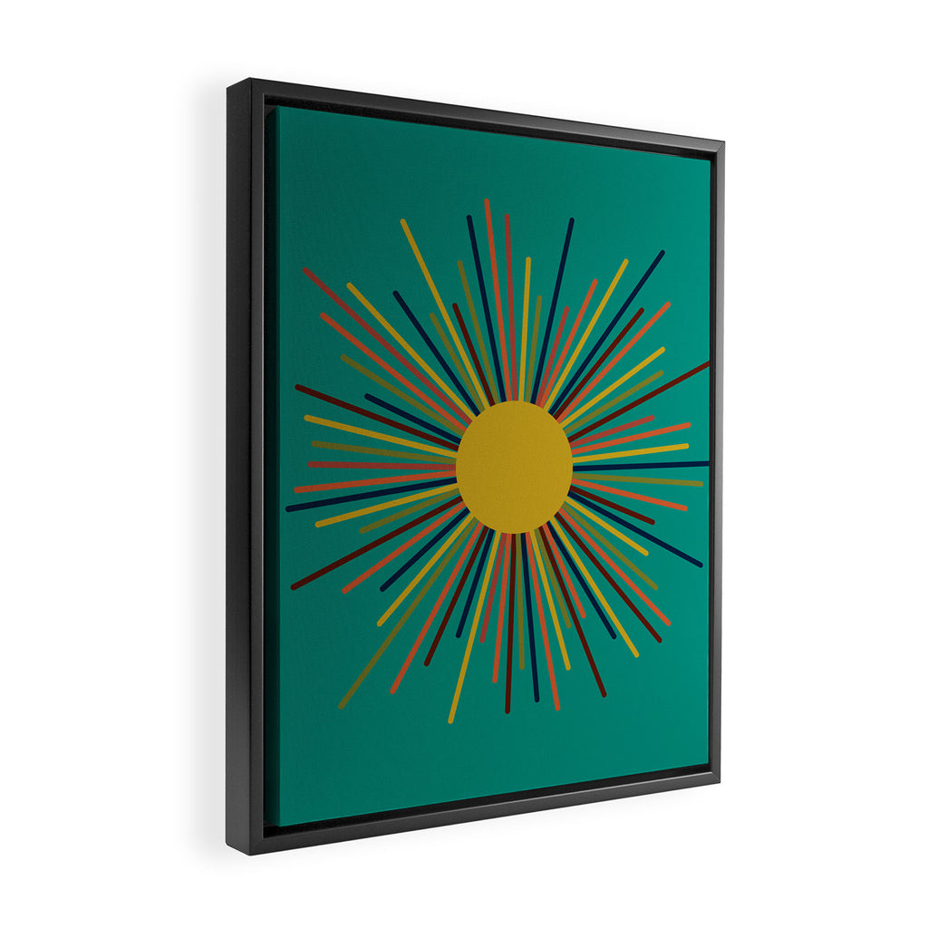 Mid Mod Sun II on Turquoise Teal Framed Canvas Print Gallery Image 2