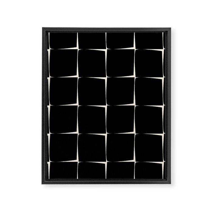 Midcentury Flux Minimalist Pattern in Black and Almond Cream Framed Canvas Print Gallery Image 1