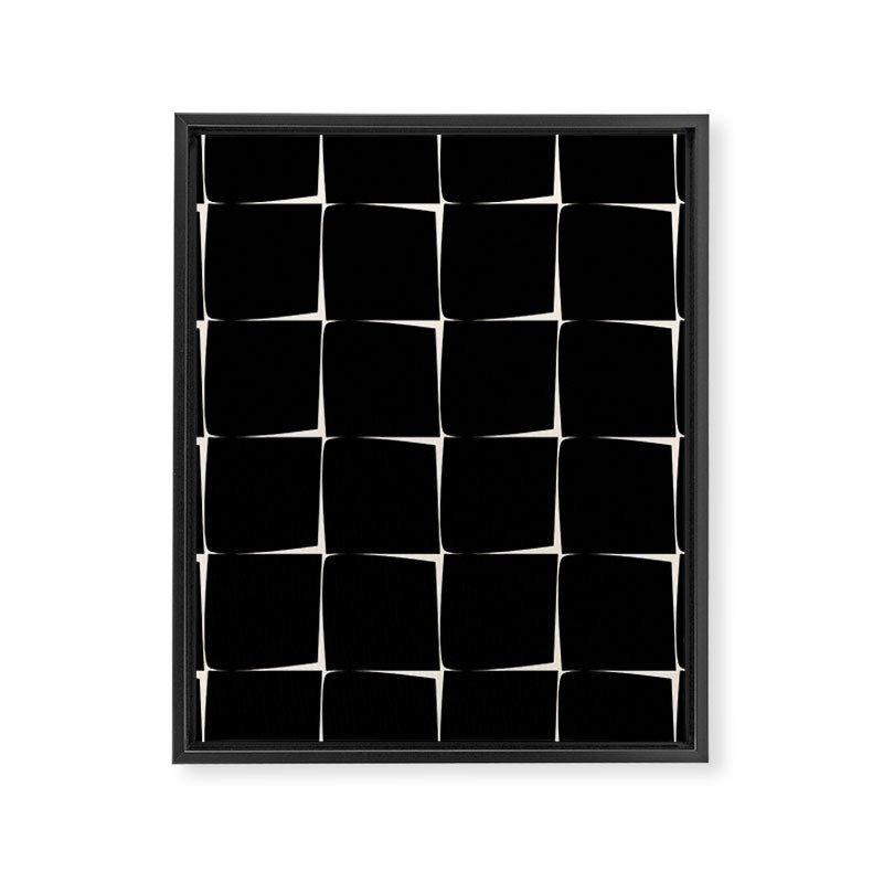 Midcentury Flux Minimalist Pattern in Black and Almond Cream Framed Canvas Print Gallery Image 8