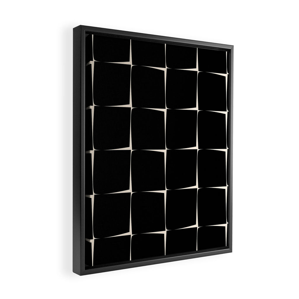 Midcentury Flux Minimalist Pattern in Black and Almond Cream Framed Canvas Print Gallery Image 2