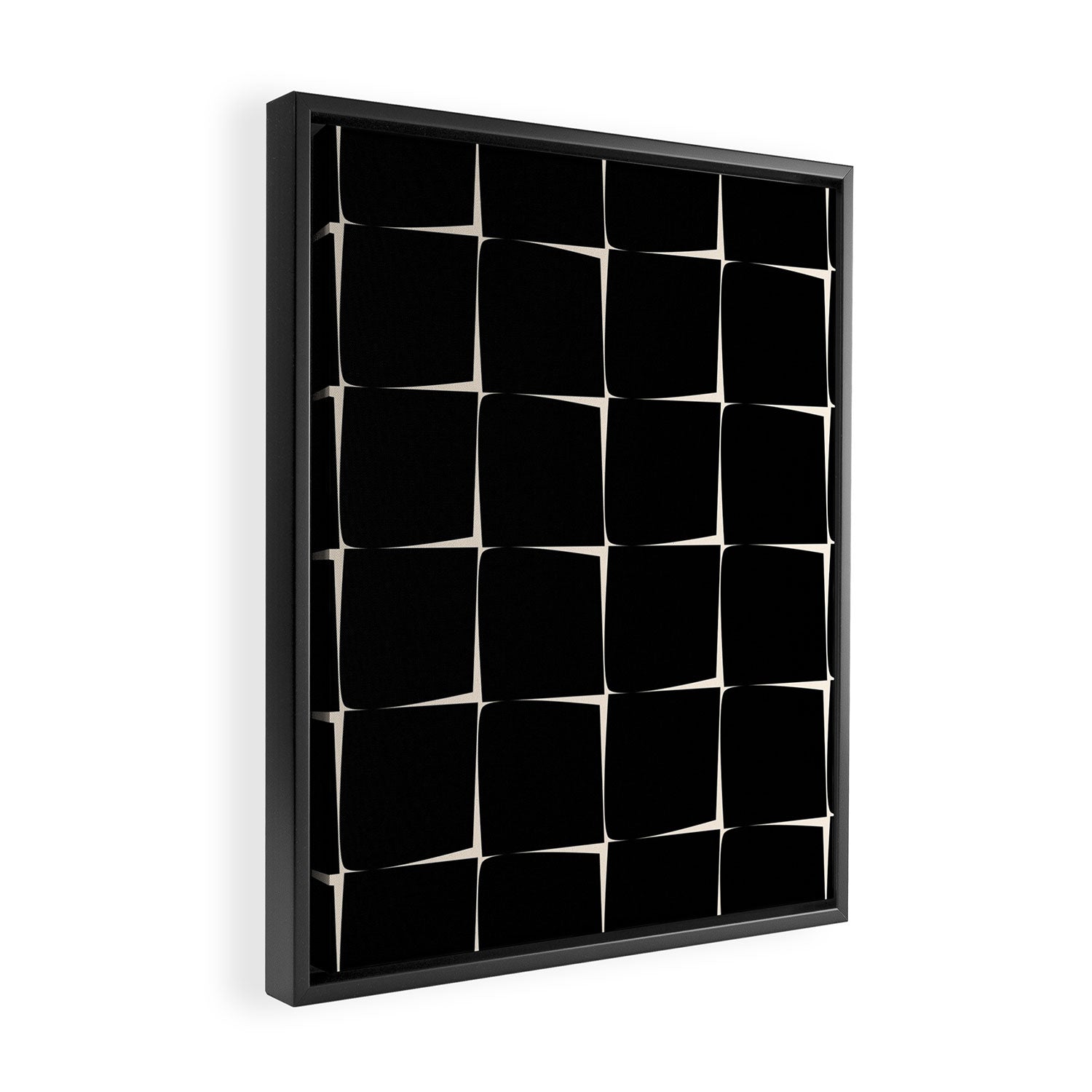 Midcentury Flux Minimalist Pattern in Black and Almond Cream Framed Canvas Print Gallery Image 2