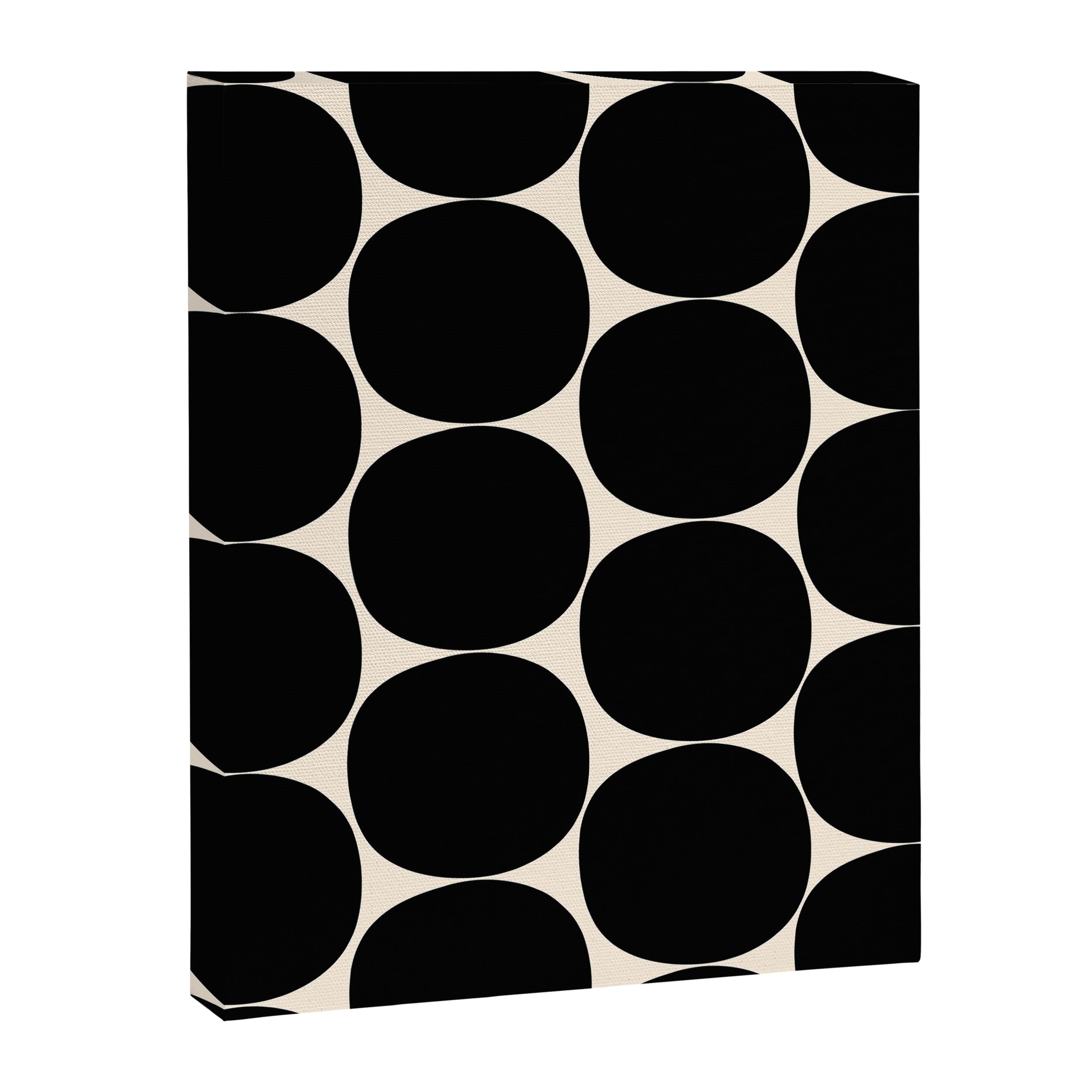 Mid-Century Mod Minimalist Dot Pattern in Black and Almond Cream Canvas Print Gallery Image 6