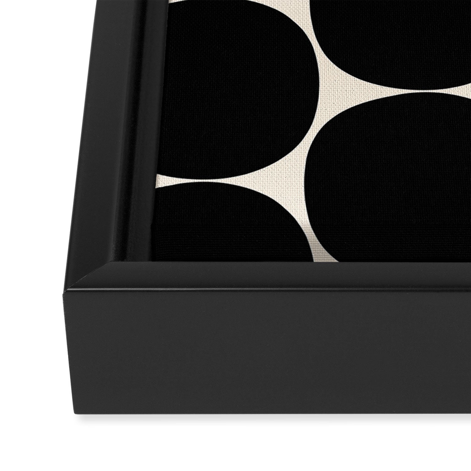 Mid-Century Mod Minimalist Dot Pattern in Black and Almond Cream Framed Canvas Print Gallery Image 3