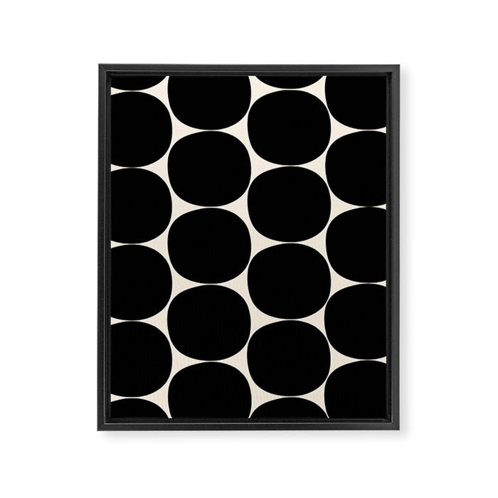 Mid-Century Mod Minimalist Dot Pattern in Black and Almond Cream Framed Canvas Print Gallery Image 1