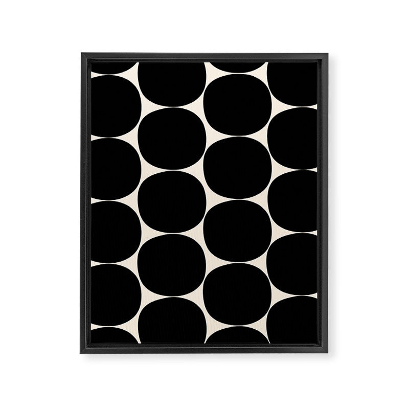 Mid-Century Mod Minimalist Dot Pattern in Black and Almond Cream Framed Canvas Print Gallery Image 6