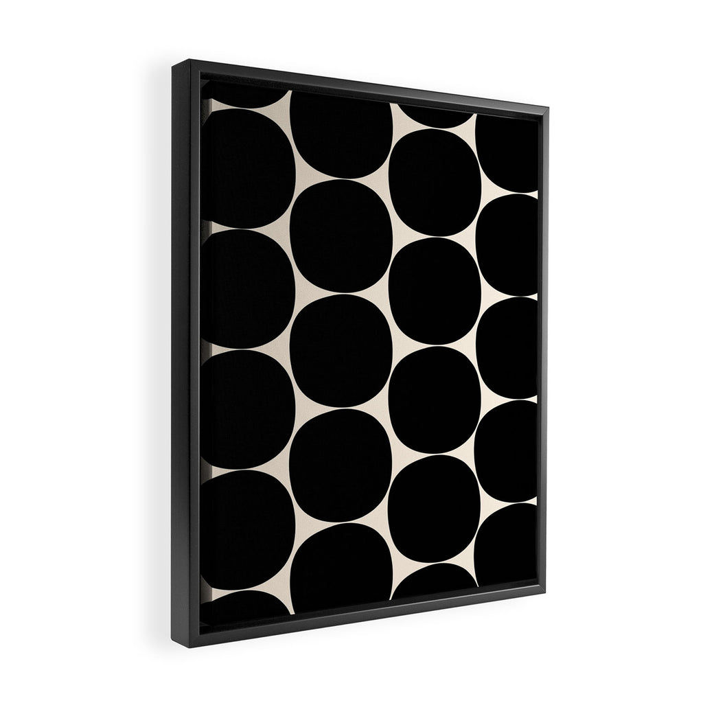 Mid-Century Mod Minimalist Dot Pattern in Black and Almond Cream Framed Canvas Print Gallery Image 2