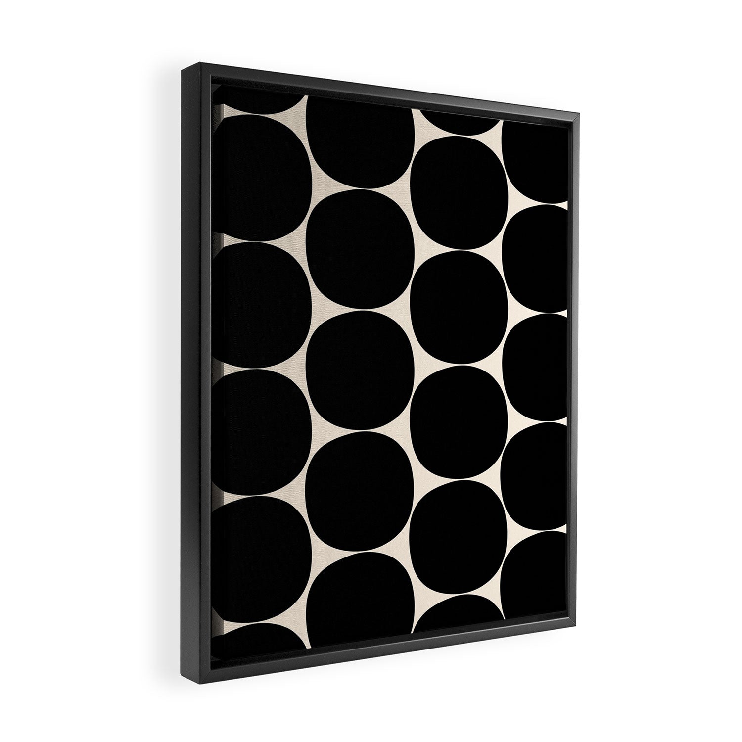 Mid-Century Mod Minimalist Dot Pattern in Black and Almond Cream Framed Canvas Print Gallery Image 2