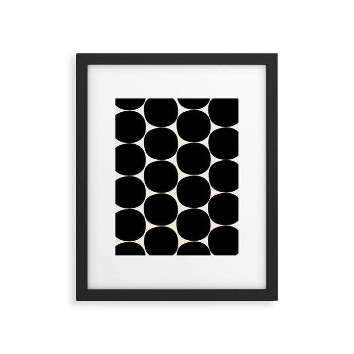 Mid-Century Mod Minimalist Dot Pattern in Black and Almond Cream Framed Art Print Gallery Image 1