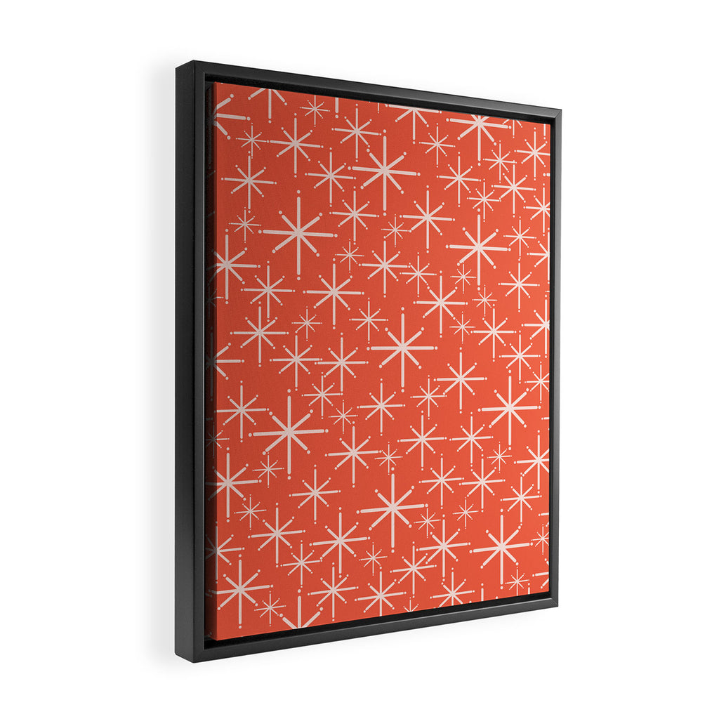 Midcentury Mod Retro Starbursts in Blush and Coral Orange  Framed Canvas Print Gallery Image 2