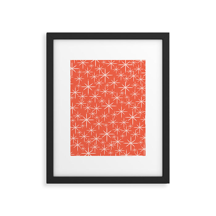 Midcentury Mod Retro Starbursts in Blush and Coral Orange  Framed Art Print Gallery Image 1