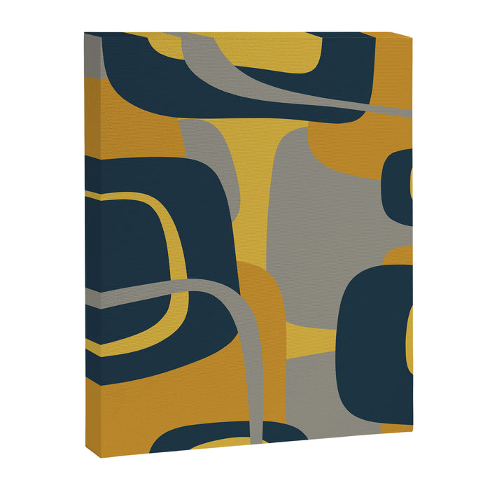 Midcentury Modern Abstract 2 in Mustard, Navy Blue, and Gray Canvas Print Gallery Image 1