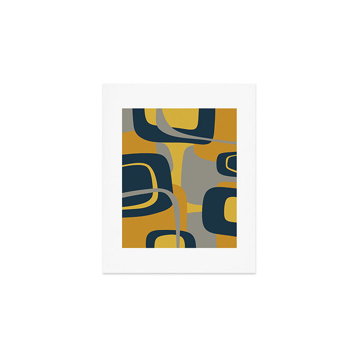 Midcentury Modern Abstract 2 in Mustard, Navy Blue, and Gray Art Print Gallery Image 1