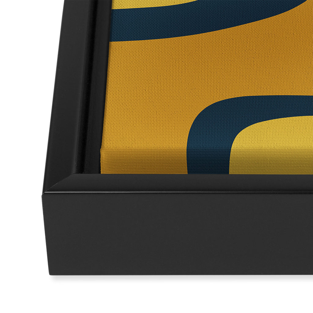 Midcentury Modern Abstract 2 in Mustard, Navy Blue, and Gray Framed Canvas Print Gallery Image 3