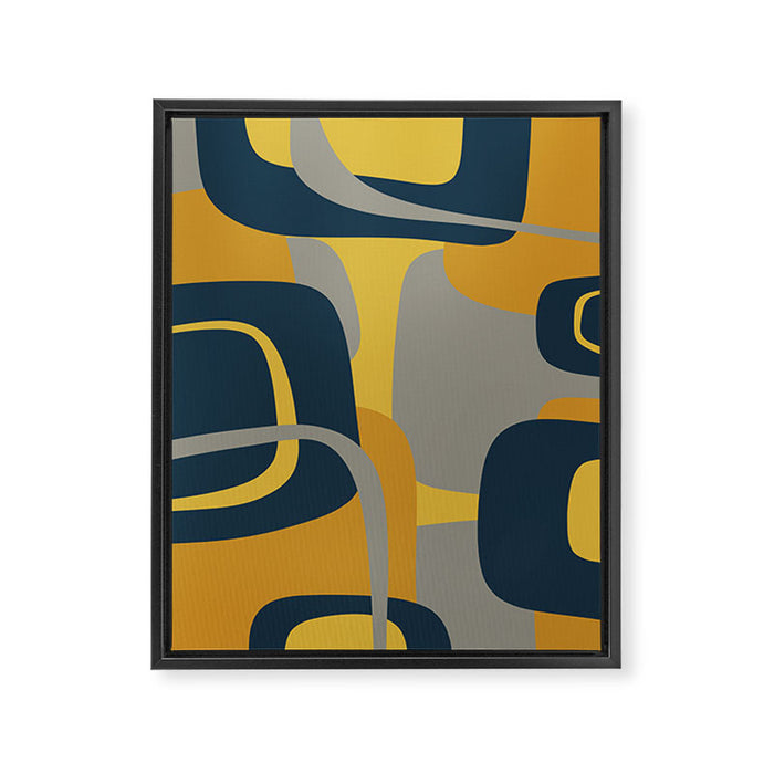 Midcentury Modern Abstract 2 in Mustard, Navy Blue, and Gray Framed Canvas Print Gallery Image 1
