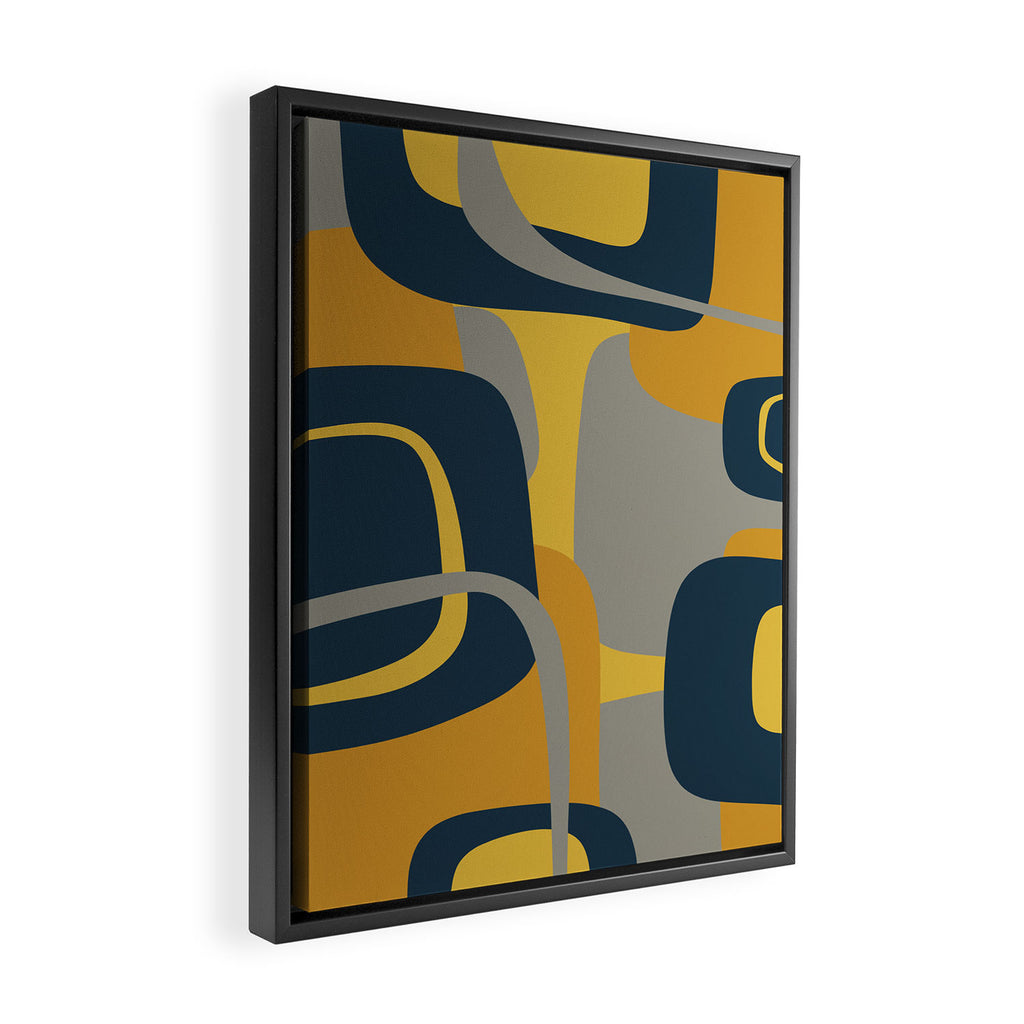 Midcentury Modern Abstract 2 in Mustard, Navy Blue, and Gray Framed Canvas Print Gallery Image 2