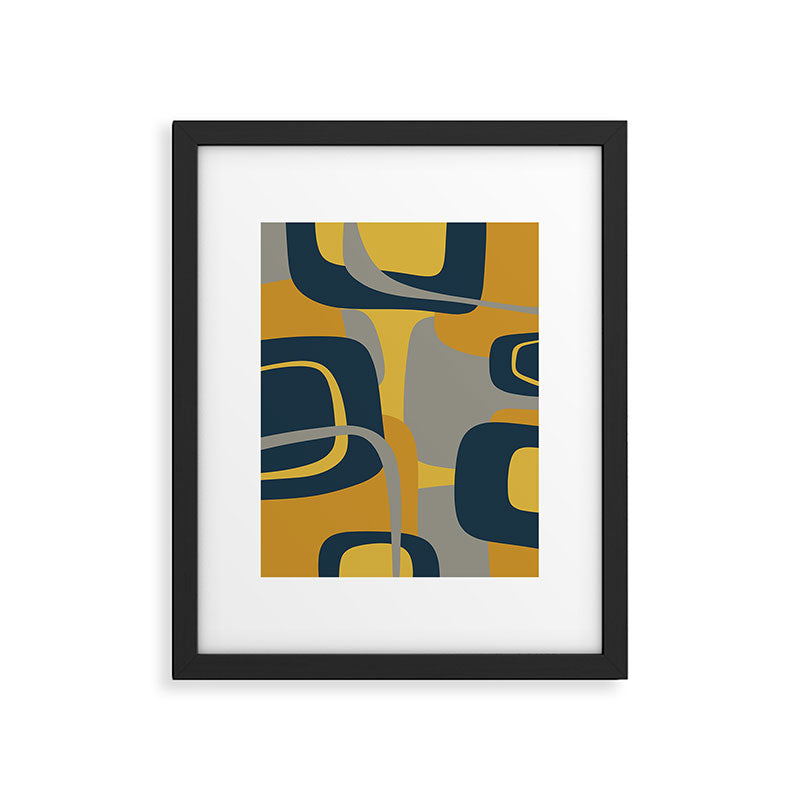 Midcentury Modern Abstract 2 in Mustard, Navy Blue, and Gray Framed Art Print Gallery Image 4