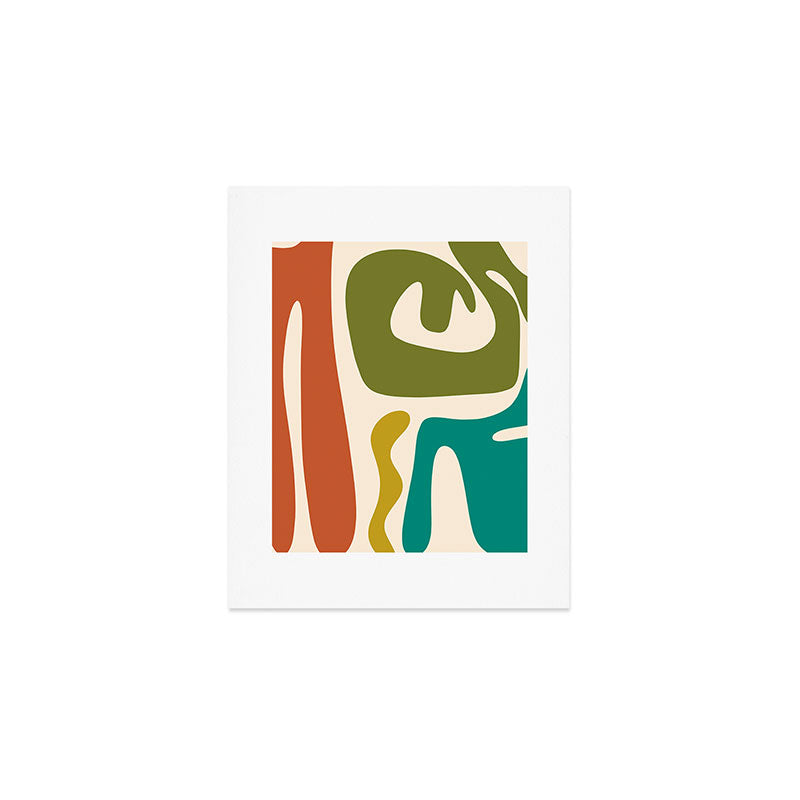 Midcentury Modern Abstract Kwaito Pattern in Mid Century Colors on Cream Art Print Gallery Image 1