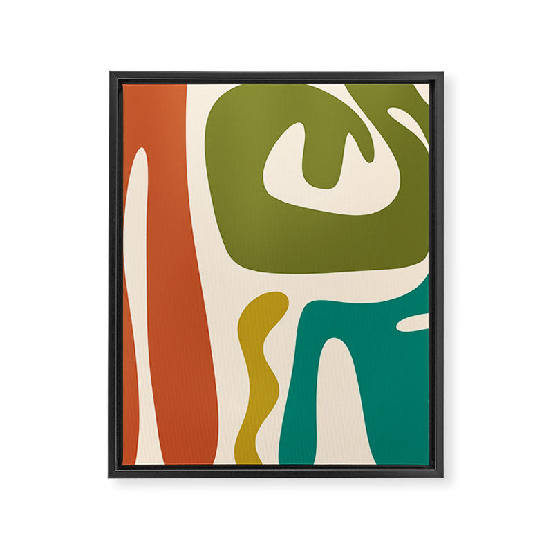 Midcentury Modern Abstract Kwaito Pattern in Mid Century Colors on Cream Framed Canvas Print Gallery Image 8