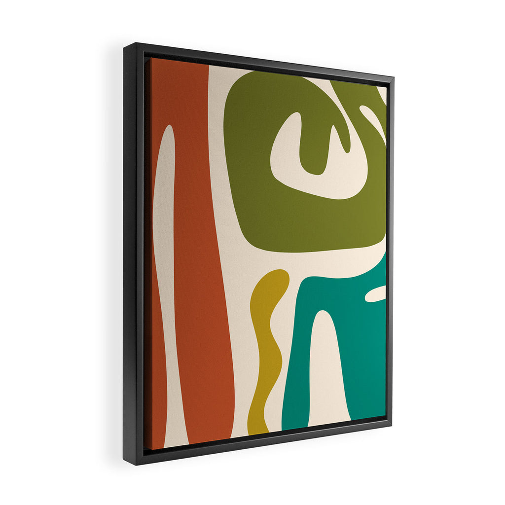 Midcentury Modern Abstract Kwaito Pattern in Mid Century Colors on Cream Framed Canvas Print Gallery Image 2