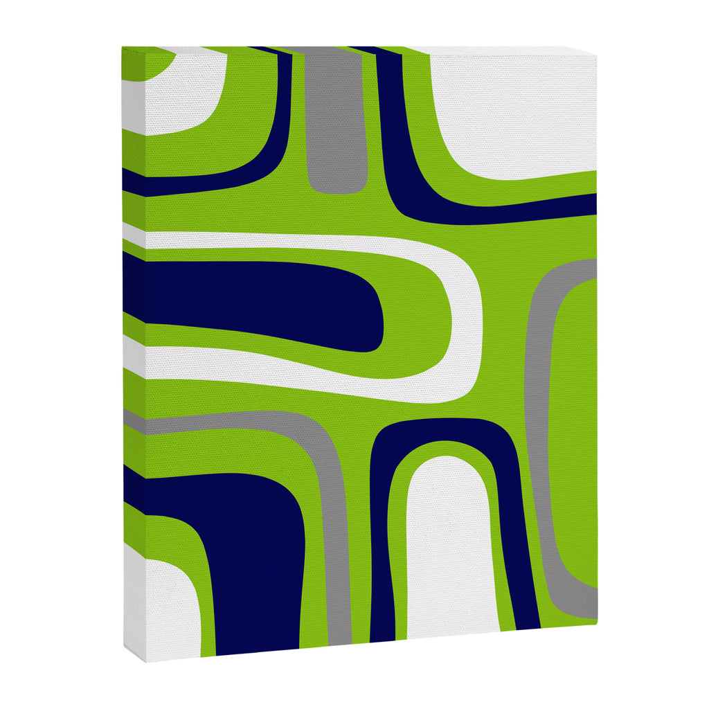 Midcentury Modern Abstract Lime Green Palm Springs Pattern with Navy Blue, Gray, and White Canvas Print Gallery Image 8