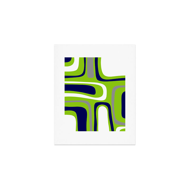Midcentury Modern Abstract Lime Green Palm Springs Pattern with Navy Blue, Gray, and White Art Print Gallery Image 1
