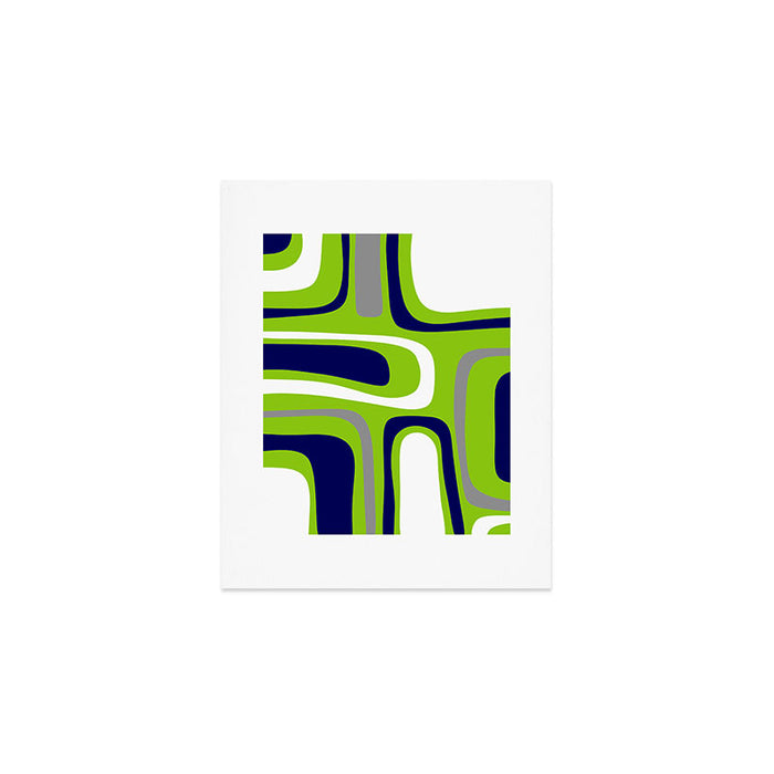 Midcentury Modern Abstract Lime Green Palm Springs Pattern with Navy Blue, Gray, and White Art Print Gallery Image 1