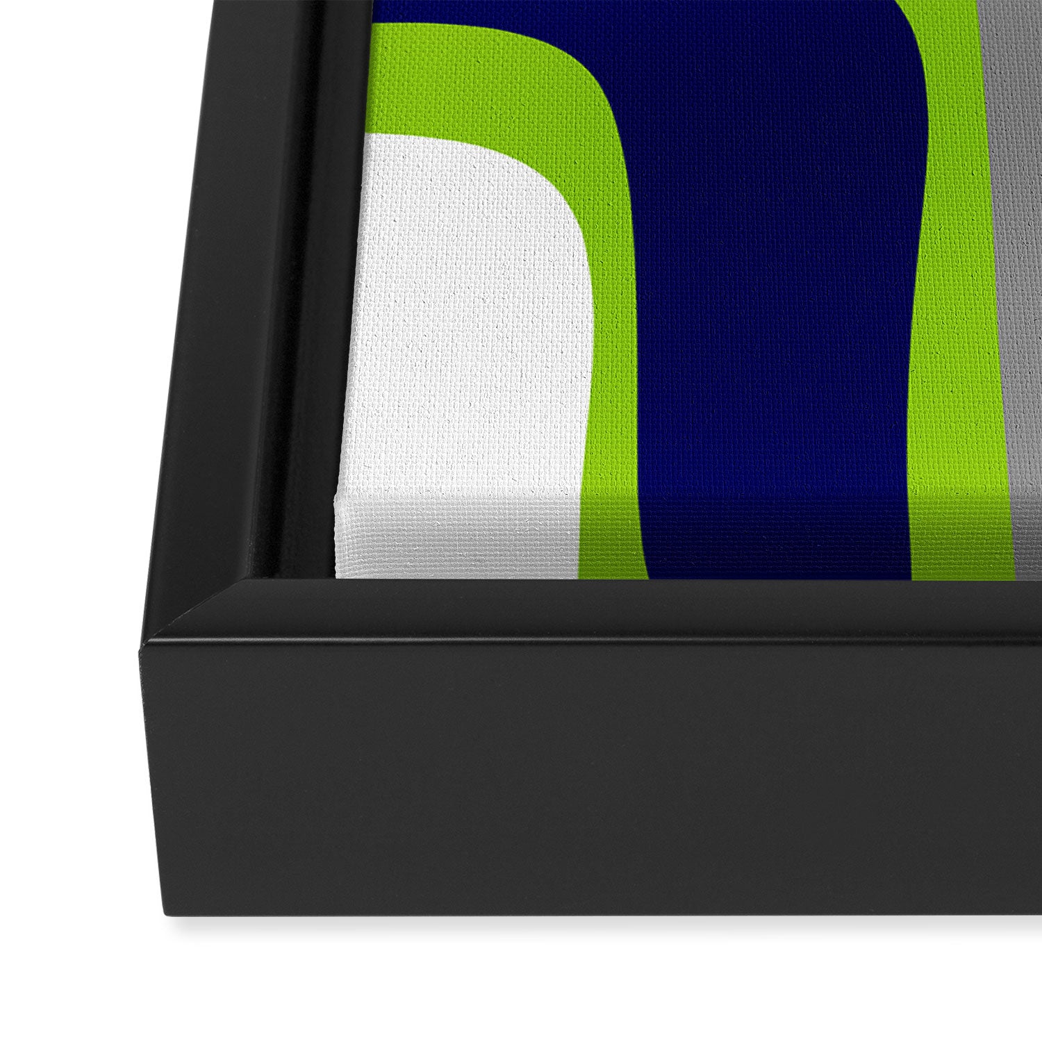Midcentury Modern Abstract Lime Green Palm Springs Pattern with Navy Blue, Gray, and White Framed Canvas Print Gallery Image 3