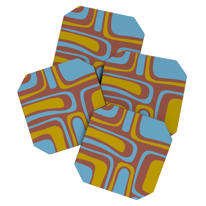 Mid-Century Modern Abstract Palm Springs Eclectic Pattern in Brown Blue Chartreuse Coaster Gallery Image 1