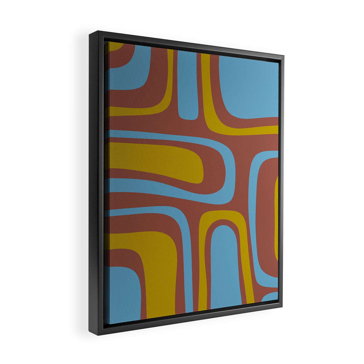 Mid-Century Modern Abstract Palm Springs Eclectic Pattern in Brown Blue Chartreuse Framed Canvas Print Gallery Image 2