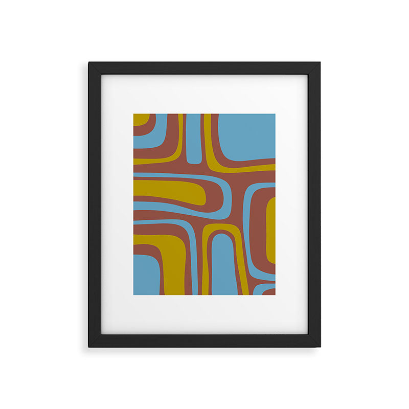 Mid-Century Modern Abstract Palm Springs Eclectic Pattern in Brown Blue Chartreuse Framed Art Print Gallery Image 6