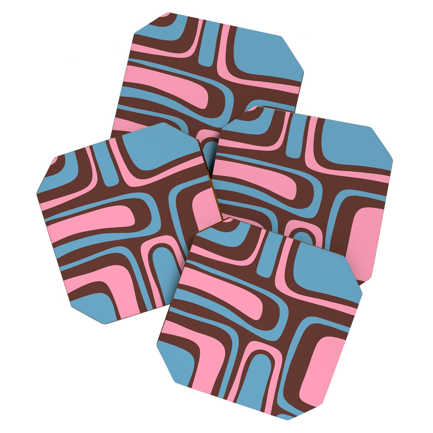 Mid-Century Modern Abstract Palm Springs Eclectic Pattern in Pink Brown Light Blue Coaster Gallery Image 1