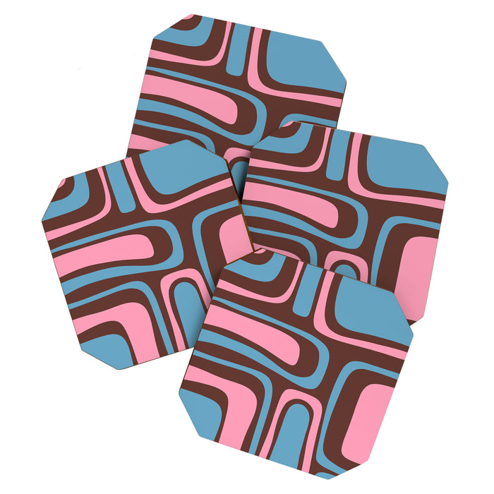Mid-Century Modern Abstract Palm Springs Eclectic Pattern in Pink Brown Light Blue Coaster Gallery Image 1