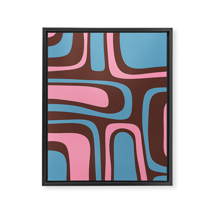 Mid-Century Modern Abstract Palm Springs Eclectic Pattern in Pink Brown Light Blue Framed Canvas Print Gallery Image 1