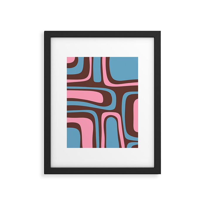 Mid-Century Modern Abstract Palm Springs Eclectic Pattern in Pink Brown Light Blue Framed Art Print Gallery Image 1