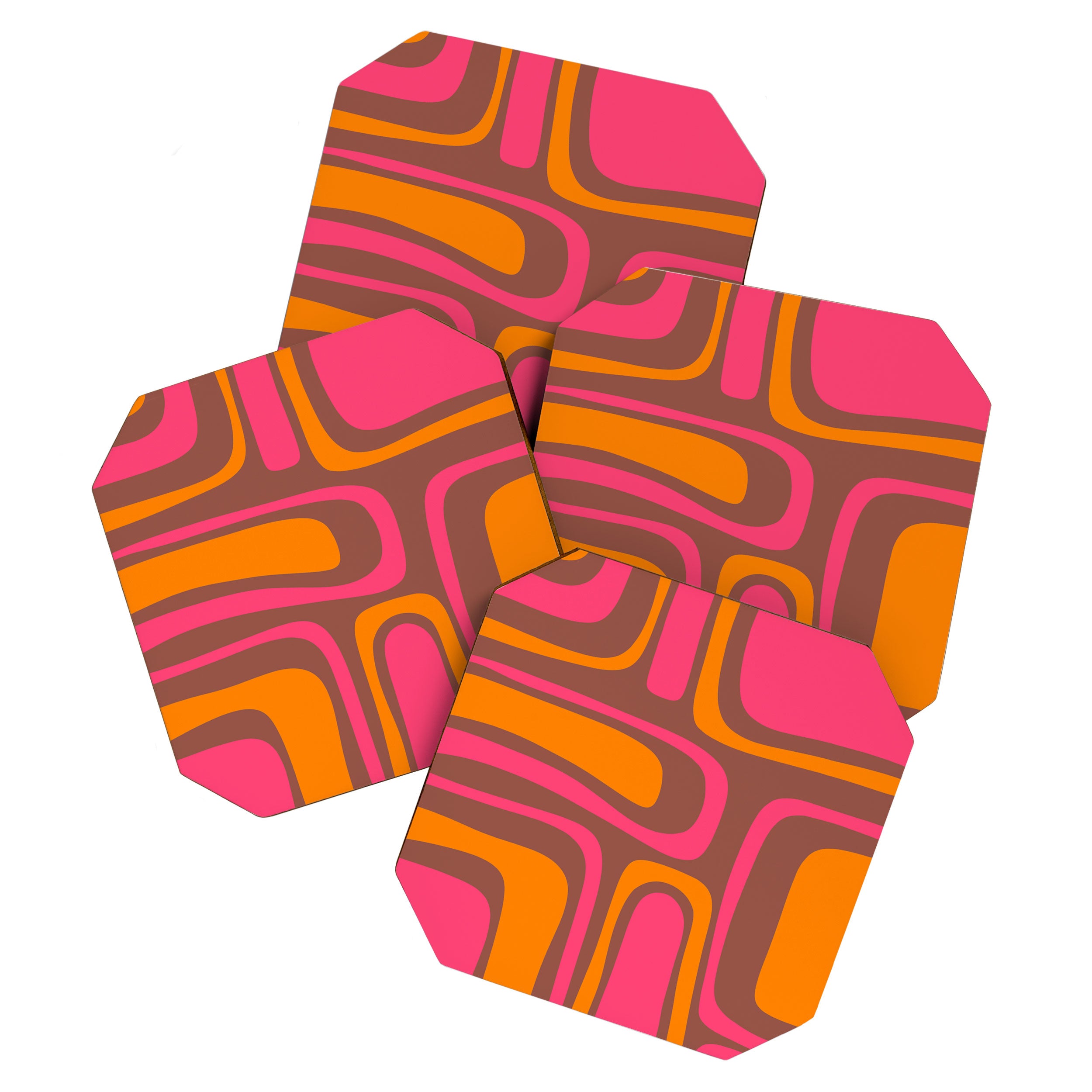 Mid-Century Modern Abstract Palm Springs Eclectic Pattern in Pink Brown Orange Coaster Gallery Image 1