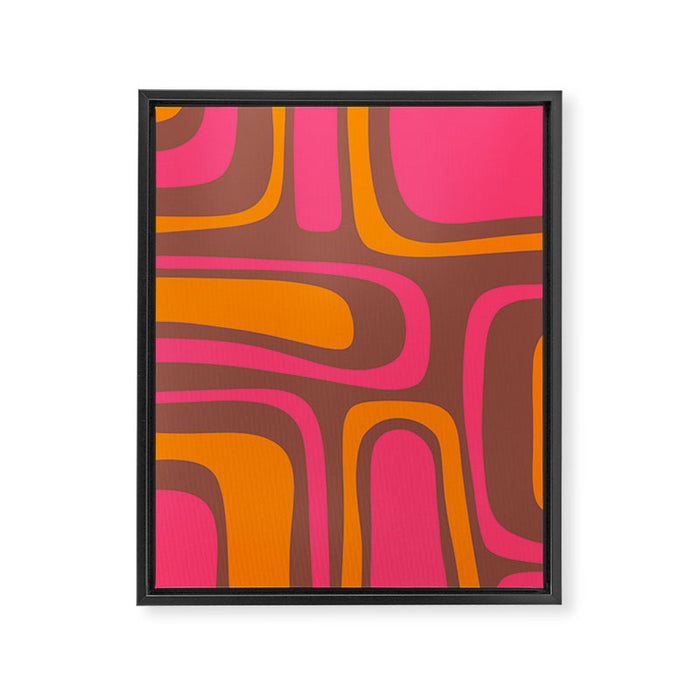 Mid-Century Modern Abstract Palm Springs Eclectic Pattern in Pink Brown Orange Framed Canvas Print Gallery Image 1