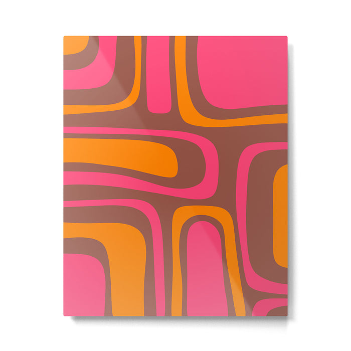 Mid-Century Modern Abstract Palm Springs Eclectic Pattern in Pink Brown Orange Metal Print Gallery Image 1