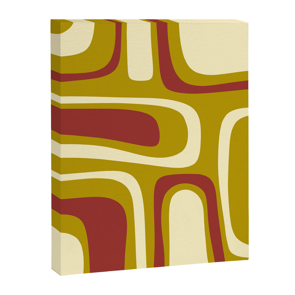 Mid-Century Modern Abstract Palm Springs Pattern in Chartreuse Maroon Cream Canvas Print Gallery Image 8