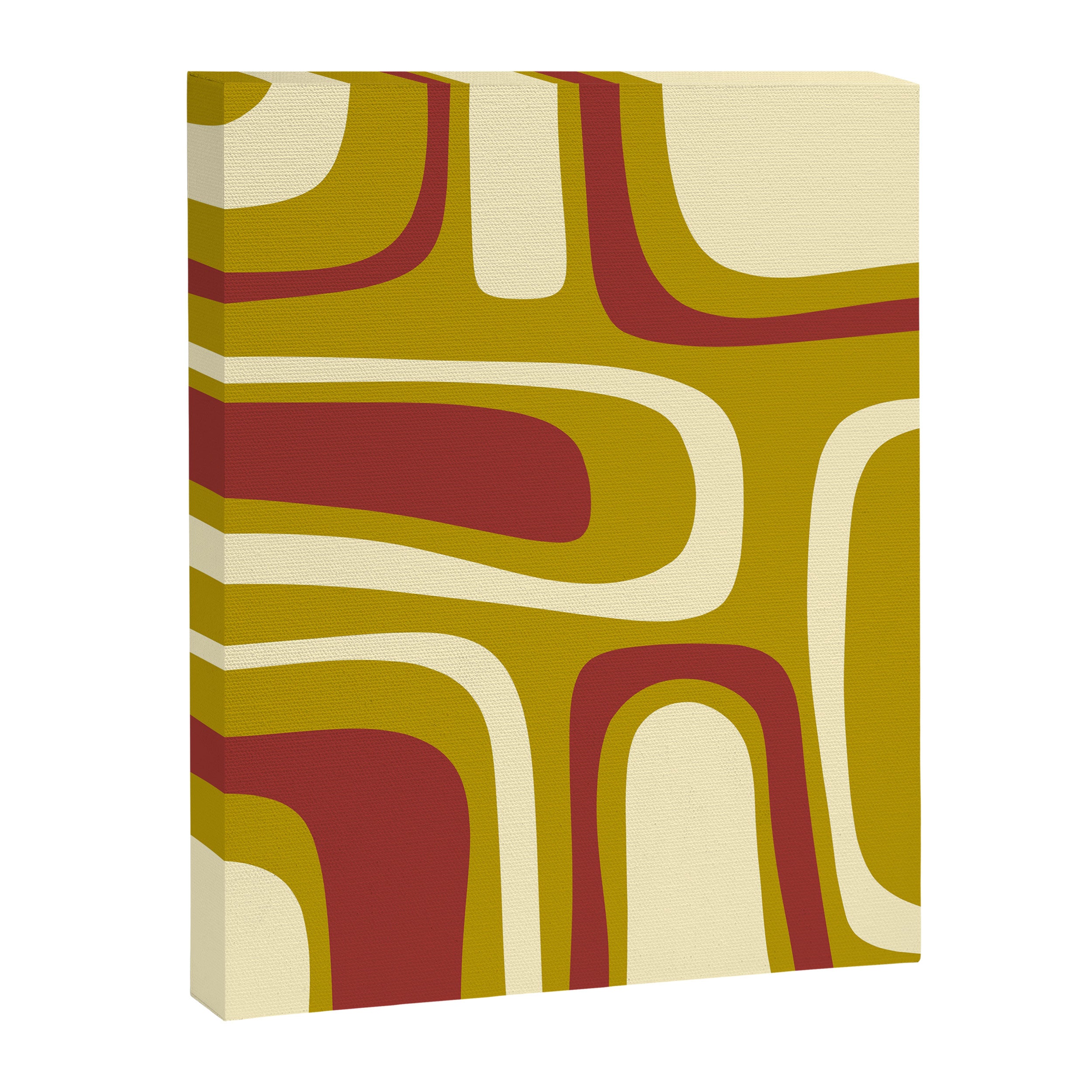 Mid-Century Modern Abstract Palm Springs Pattern in Chartreuse Maroon Cream Canvas Print Gallery Image 8
